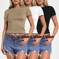 thumbnail image 5 of T-Shirts Stylés pour Femmes / Hauts à Col Roulé à Manches Longues pour Femmes T-Shirt de Sport 3 Pcs à Manches Courtes pour Femmes T-Shirts Graphiques à Manches Longues Ajustés Crop Tops, 5 of 5