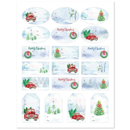 christmas gift tag stickers 76 count vintage red truck and snow theme christmas gift - Decorative Christmas Gift Tags christmas gift tag stickers 76 count vintage red truck and snow theme christmas gift - Decorative Christmas Gift Tags