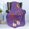 thumbnail image 4 of I Love You Soft Flannel Fleece Throw Blanket, Love Bugs Heart Singing over Rainbow Moon Dancing with Scars Heart Beats Cartoon, Cozy Plush for Indoor and Outdoor Use, 50" x 70", Violet, by Ambesonne, 4 of 5