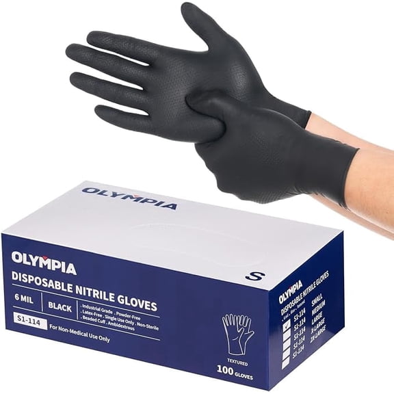 NORTHSKY Olympia Disposable Nitrile Gloves, 6 mil, XXL/11, Grain, Black, Box of 100