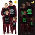thumbnail image 1 of Pijamas familiares a juego de Navidad, conjunto de pijamas luminosos, árbol de Navidad, cornamenta, cuadros rojos, 1 of 3