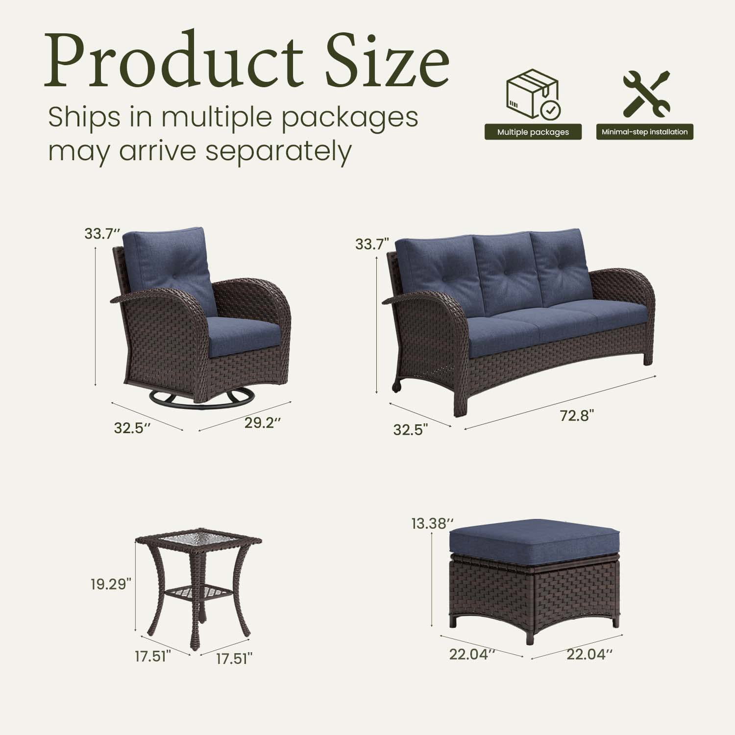 LayinSun 6 Pieces Patio Outdoor Conversation Set, Wicker Furniture Set with Swivel Chairs and Ottomans 7-Seat