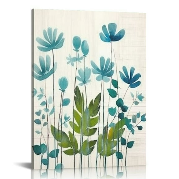 JRXY Teal Bathroom Decor Wall Art Turquoise Pictures for Farmhouse Living Room Bedroom Wall Decor, Blue Grey Flower Canvas Prints 12x16 in