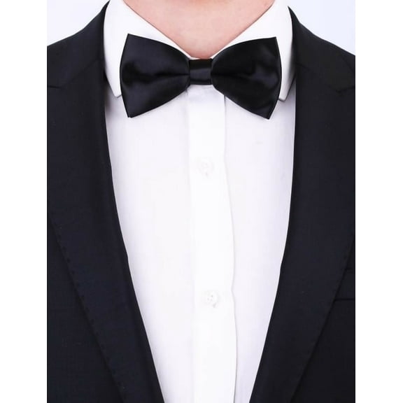Men's Custom Pre-Tied Sateen Bow Tie Black Bow Tie For Him, Perfect for Wedding, Prom and Black Tie Events