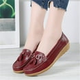 thumbnail image 3 of Women Loafers Leather Rubber Sole Slip On Walking Flats Casual Moccasin Boat Shoes, 3 of 5