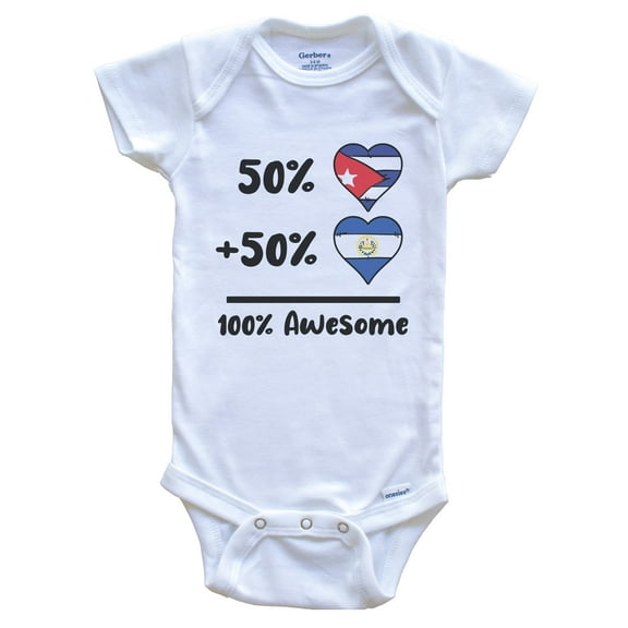 50% Cuban Plus 50% Salvadorian 100% Awesome Cuba El Salvador Heart Flags Baby Bodysuit, 0-3 months white