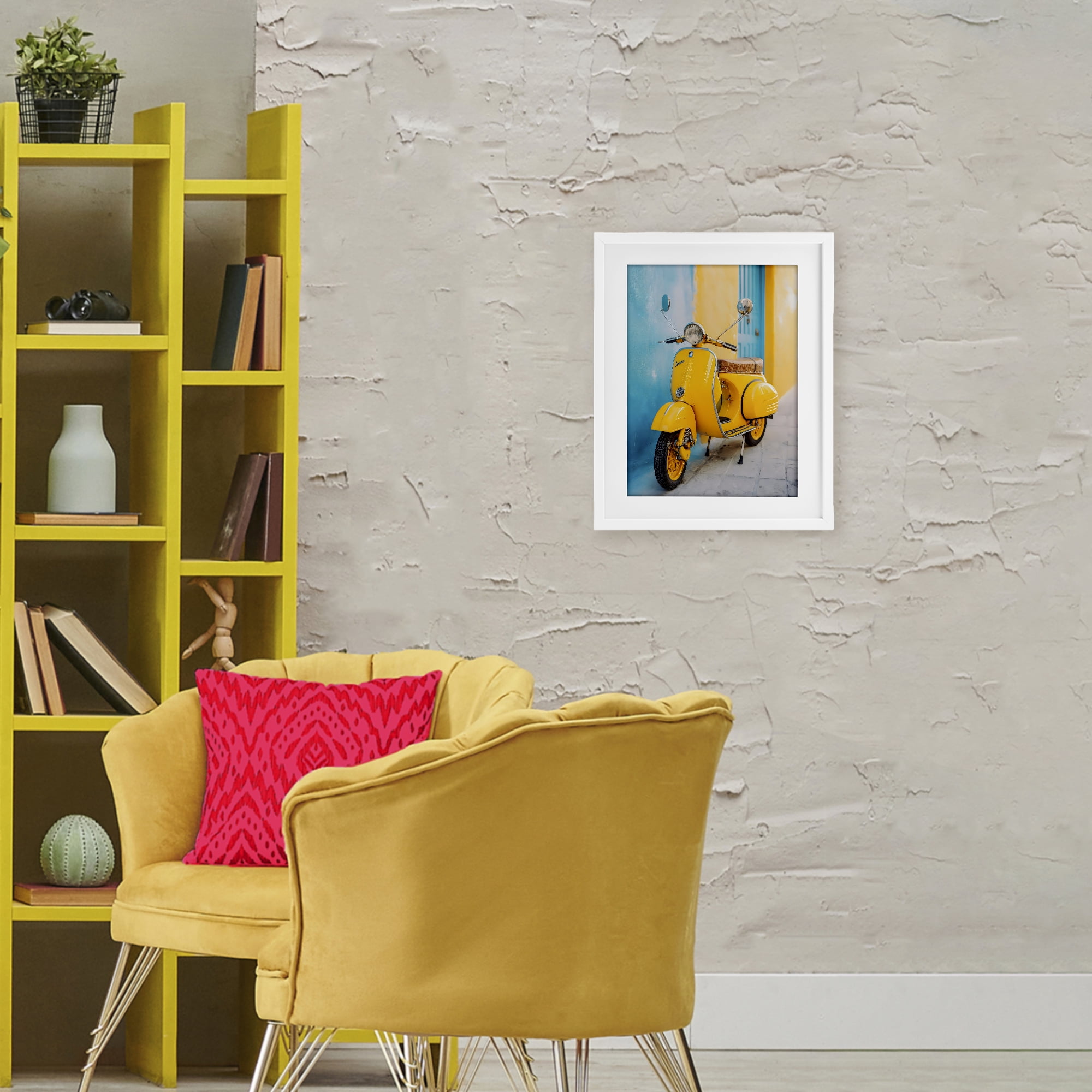 Stupell Industries Sunny Ride Vintage Moped White Framed Print Under Glass, design by Franklyn Gregory