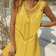 thumbnail image 4 of LYEAA Vacation Dresses for Women Beach Plus Size V Neck Sleeveless Flowy Crochet Elegant Midi Dresses Solid Casual Dressy Loose Cut Out Pullover Dresses Comfort Dresses Yellow XL, 4 of 6
