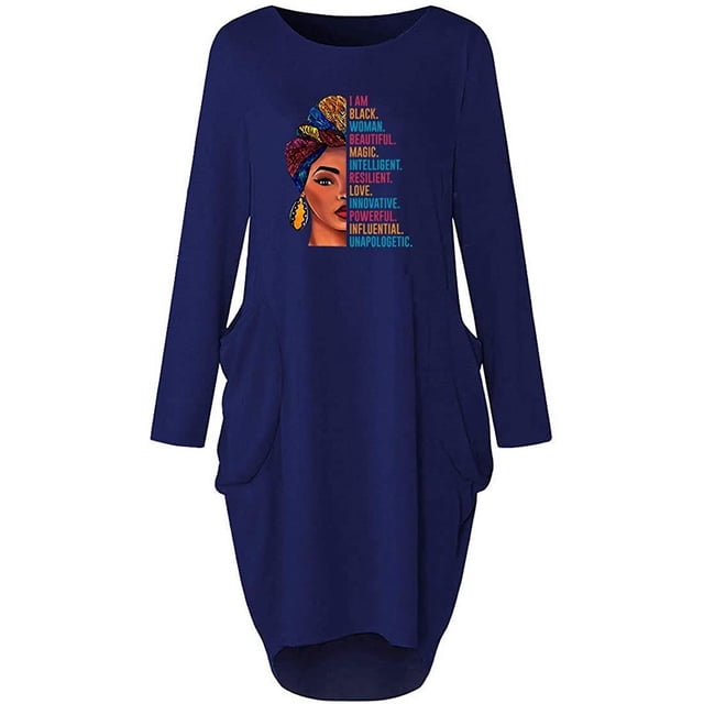 Vestido túnica de gran tamaño con bolsillo suelto de manga larga mágica hermosa de mujer negra Xemadio WMZL-2059-20
