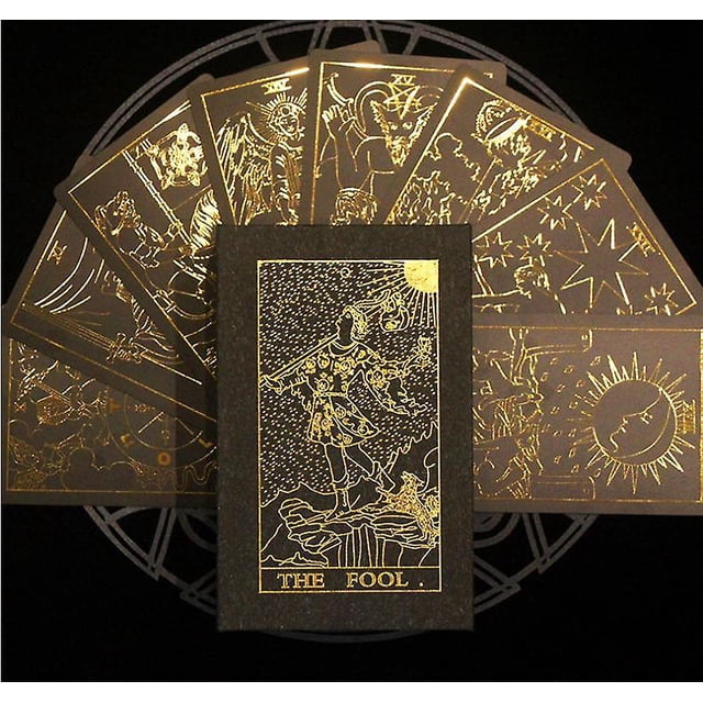 Pvc, papel de oro negro a prueba de agua, juego de tarjetas de tarot Sun God, impresión de color, caja de regalo de plástico para fiestas, juego de mesa de adivinación, 11 Afortunado Sencillez
