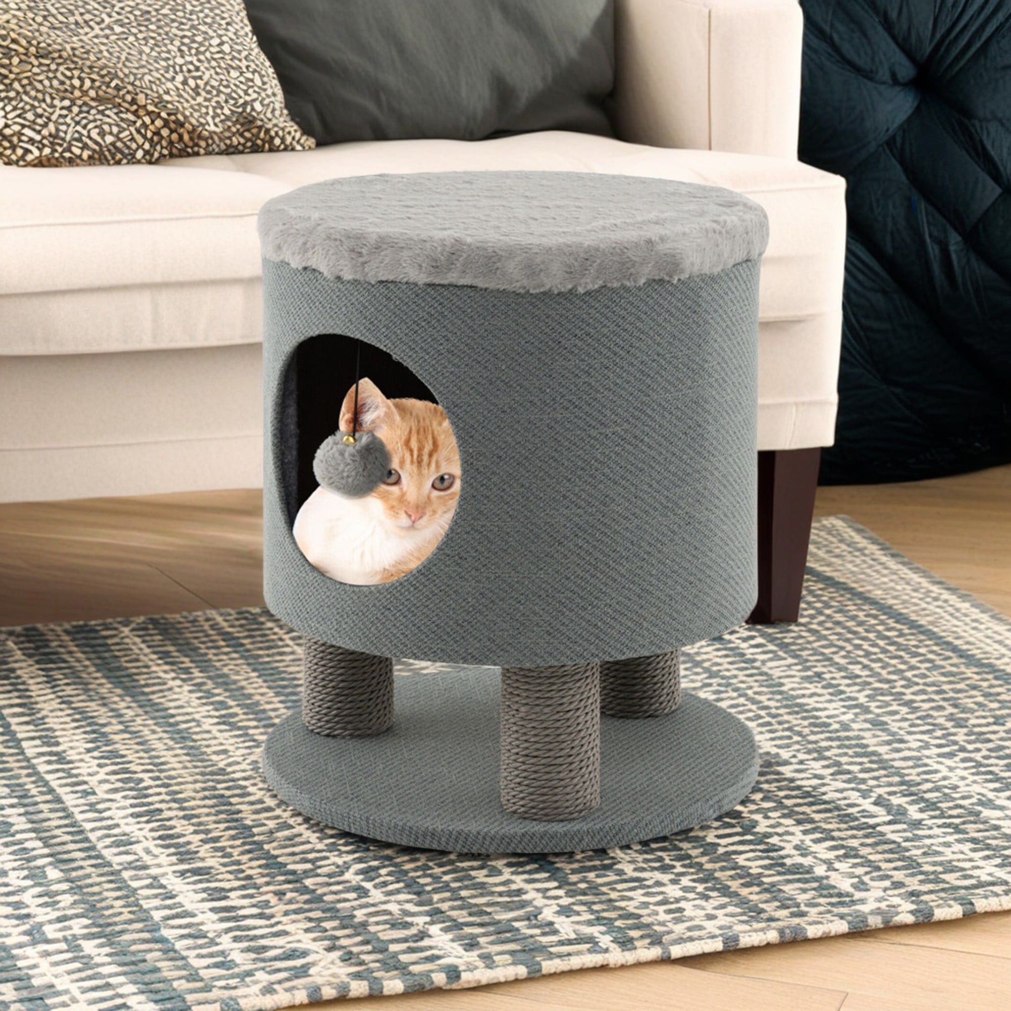 Kadyn 18" 3-in-1 Cat Cave Bed, Cat House for Indoor Cats, Cat Condo Modern Cat Nest Cute Prevents Furniture Damage Cat Shelter, Gray