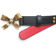 Gucci Studded leather belt metal bow hibiscus red black Belt Moon Pearl Italy New