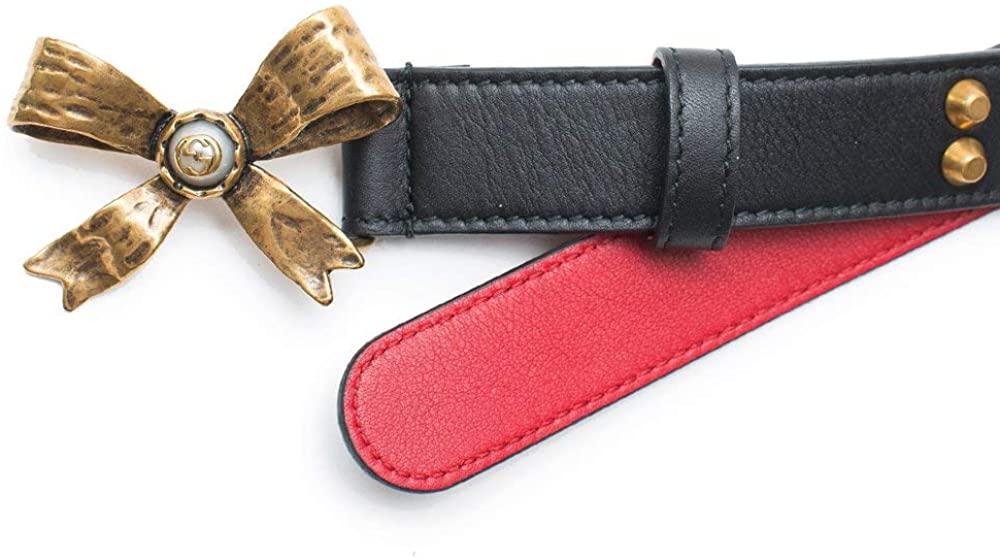 Gucci Studded leather belt metal bow hibiscus red black Belt Moon Pearl Italy New - image 3 of 4