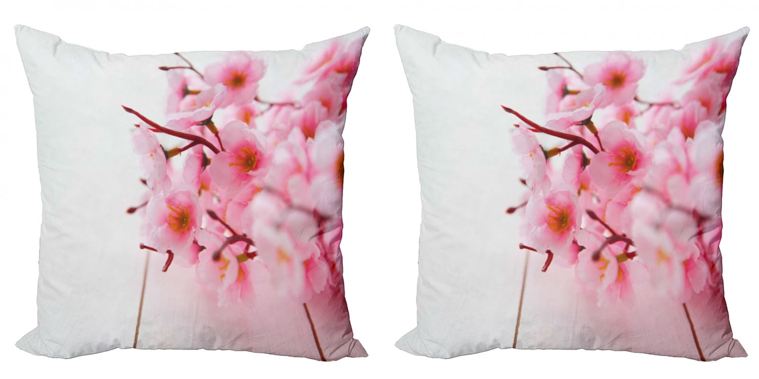 Ambesonne Nature Throw Pillow Cushion Cover Grey Vermilion Decorative Rectangle Accent Pillow Case 26 X 16 Sakura Blossom Japanese Cherry Tree Garden Summertime Vintage Cultural Print 