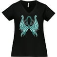 thumbnail image 3 of Inktastic Ovarian Cancer Awareness with Butterfly Ribbon Words Women's Plus Size V-Neck T-Shirt, 3 of 5
