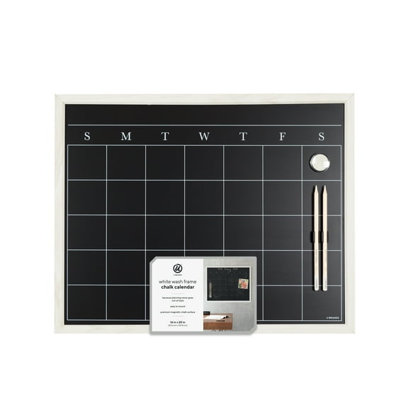 U Brands Magnetic Chalkboard Calendar, 16" x 20", Rustic White MDF Frame, 3274U