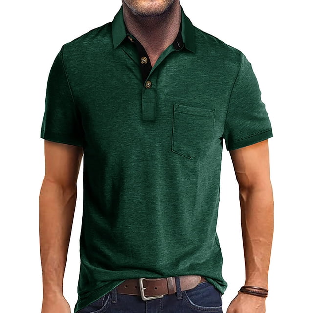 MAWCLOS T-Shirts pour Hommes Polo à Boutons Col à Revers Hauts d'Été Décontractés Plage Manches Courtes Blouse Verte 3TG
