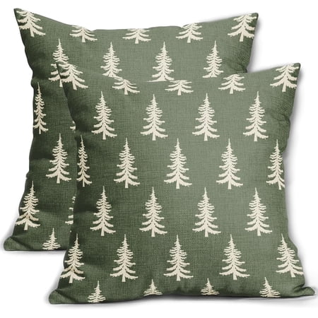 Aarocafa – Short Plush Pine Tree Pillow Covers (2-Pack) | Viral Cozy Cabin Decor | Dark Green Forest Print Cushion Cases | Multi-Size Lounge-Worthy Sofa/Bed Accents – Size: 22x22in-Short Plush