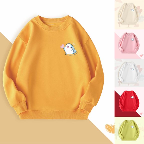 Spazoro Toddler to Big Girls Sweatshirts, Soft & Warm Cute Print Long Sleeve Crew Neck Casual Pullover Tops for Girls Orange Size 7-8T