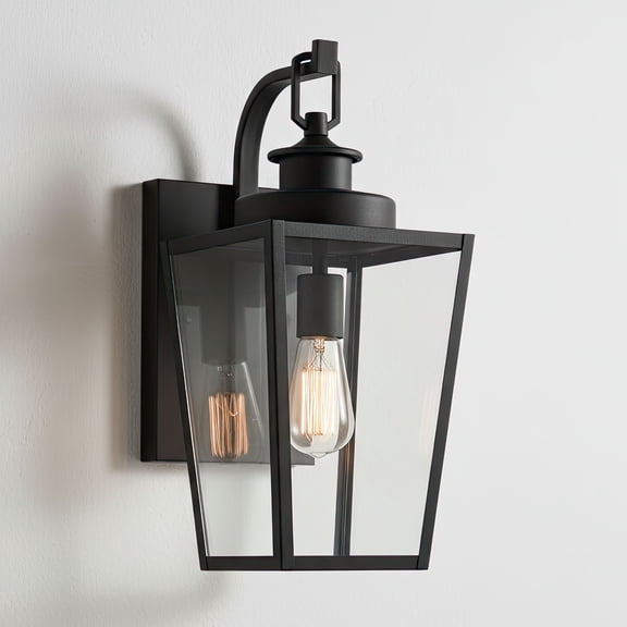 Possini Euro Design Ackerly Modern Outdoor Wall Light Fixture Textured Black 17 1/4" Clear Glass for Post Exterior Barn Deck House Porch Yard Patio