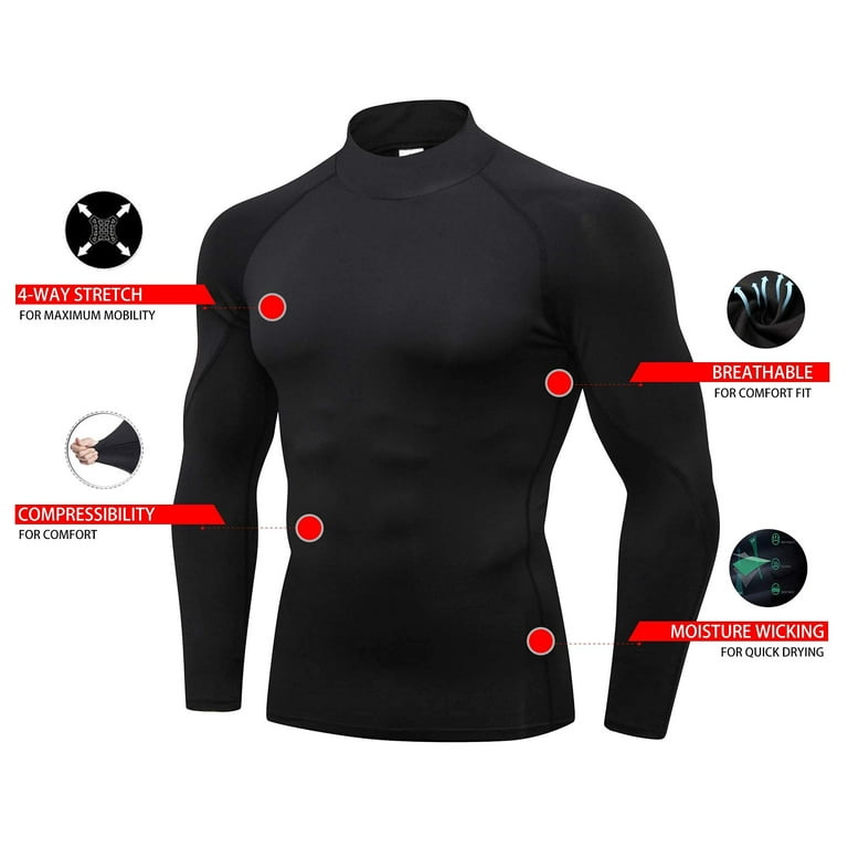 YUSHOW Mens 2 Pack Mock Turtleneck Compression Shirt Long Sleeve Dry Fit UV  Protection Cool Shirts Athletic Running Shirt 
