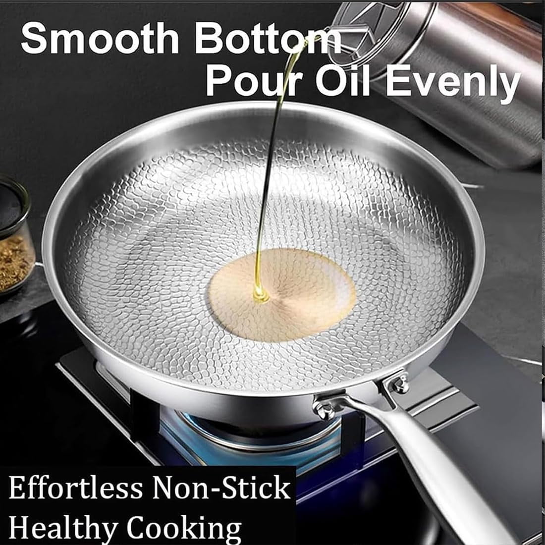 Titancore Titanium Hammered Pan Pro, Pure Titaniums Frying Pan Multifunctional Non Stick, Titanium Hammered Wok Pro With Lid Set Wok Induction Gas Electric Stoves