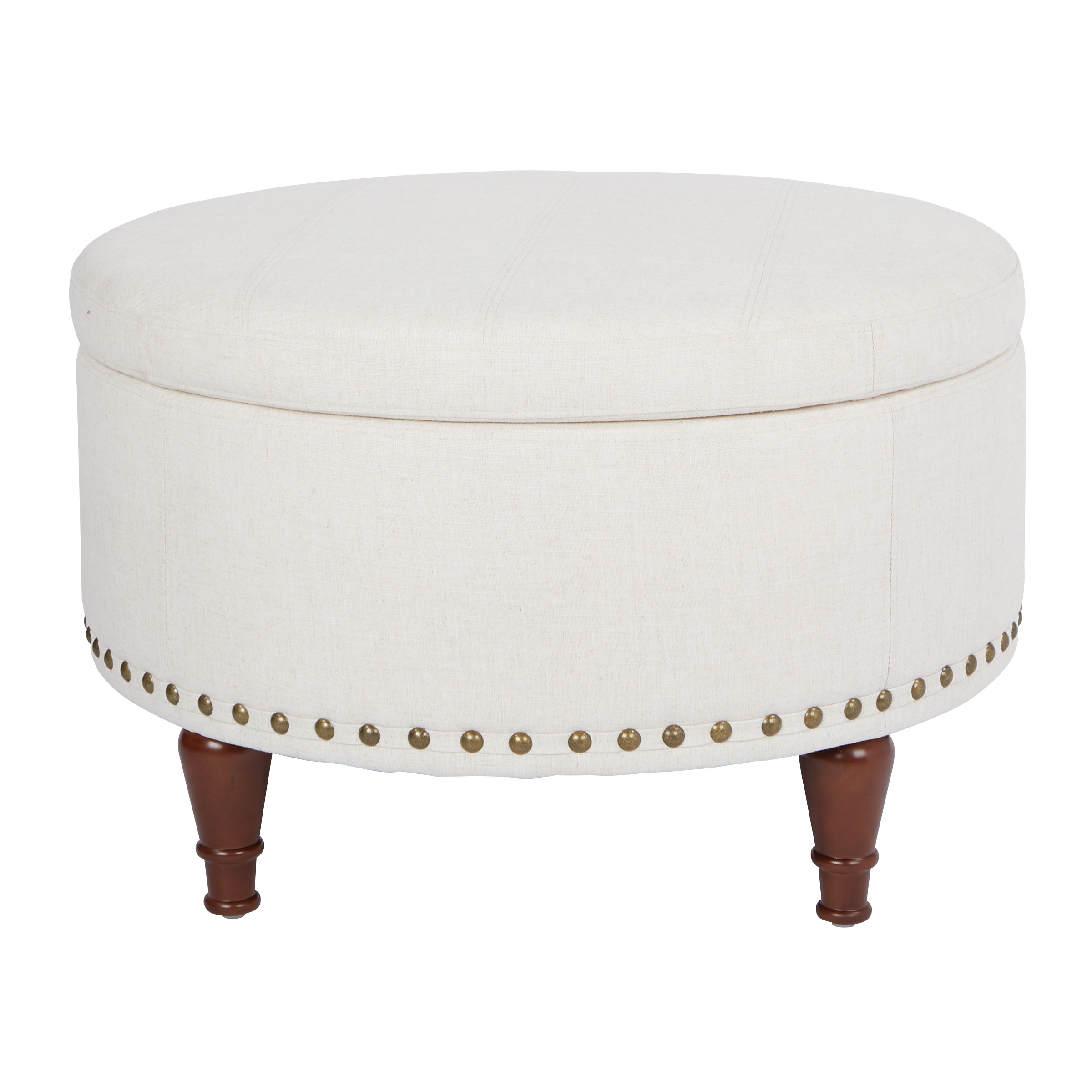 Alloway Storage Ottoman in Linen Fabric with Antique Bronze Nailheads