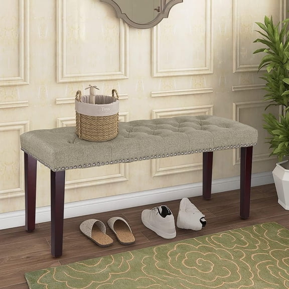 MAYPEX 38’’ Upholstered Bench Rectangle Ottoman Bench Entryway Bench Footrest Stool for Living Room Bedroom Beige