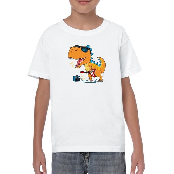Smartprints Toddlers Graphic Tee - Cool Dinosaur Playing Guitar - Regular Fit 100% Cotton
