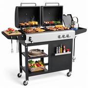 Biotree 3-Burner Gas and Charcoal Grill Combo, Dual Fuel 54,000 BTU BBQ Propane Grill with Side Burner for Backyard BBQ, Outdoor Cooking & Camping