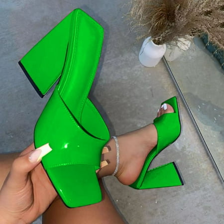 

YTJX Women s Fashion Summer Solid Color Square Toe Large Size Thick High Heel Sandals