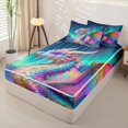 thumbnail image 2 of Metsweet Dreamy Magic Dragon Zipper Full Size Comforter Sets with Fitted Sheet and 2 Pillowcases, Gradient Aurora Starry Sky Zipper Bedding Set, Blue Pink Green,4pcs,Navy Blue Reversible, 2 of 6