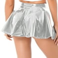 thumbnail image 3 of YONGHS Women's Glossy Latex Leather Short Mini Skirt Pole Dance Raves Clubwear Costumes Silver 3XL, 3 of 7