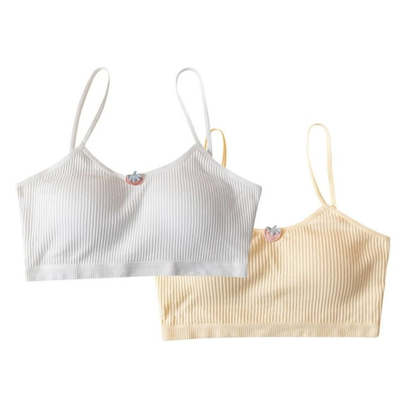 SERTG Girls 2PC Straps Training Bra Lightly Lined Seamless Breathable Comfort Solid Color School Activities Daily Underwear First Bra(Beige,7-13 Years)
