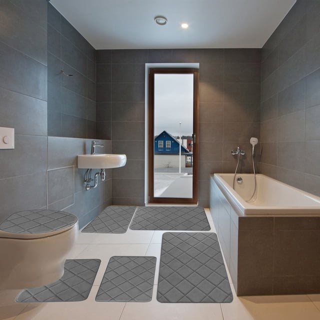 Fwttom Foam Bath Mat 6 Set Whole Room Bathroom Rugs for 6 PCS Toilet Mats Universal Soft Comfortable Water Absorption Non Slip Thick Machine Washable Easy Dry