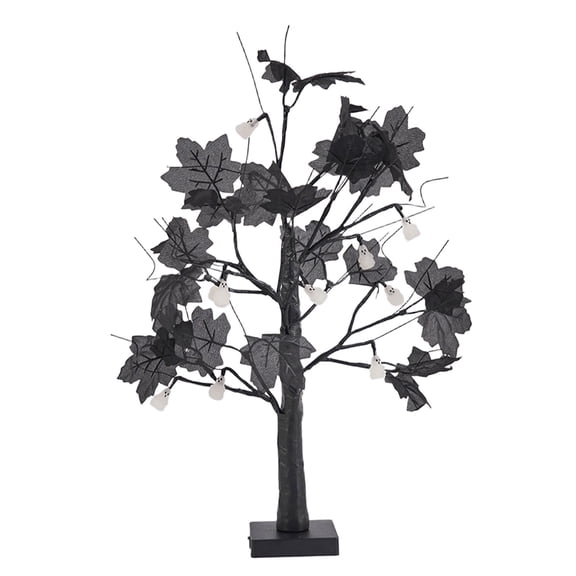 23.6" Halloween Tree Decor with LED Lights - Spooky Black Twig Tree with Spiders, Ghosts & Pumpkins, USB/Battery Powered Indoor Halloween Decor for Home, Party & Tabletop