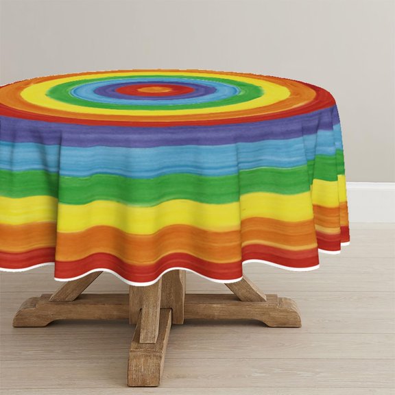 LGBT Round Tablecloth 60×60 Inch Round, Gay Pride Flag Rainbow Washable Table Cover for Party Picnic Dinner Decor