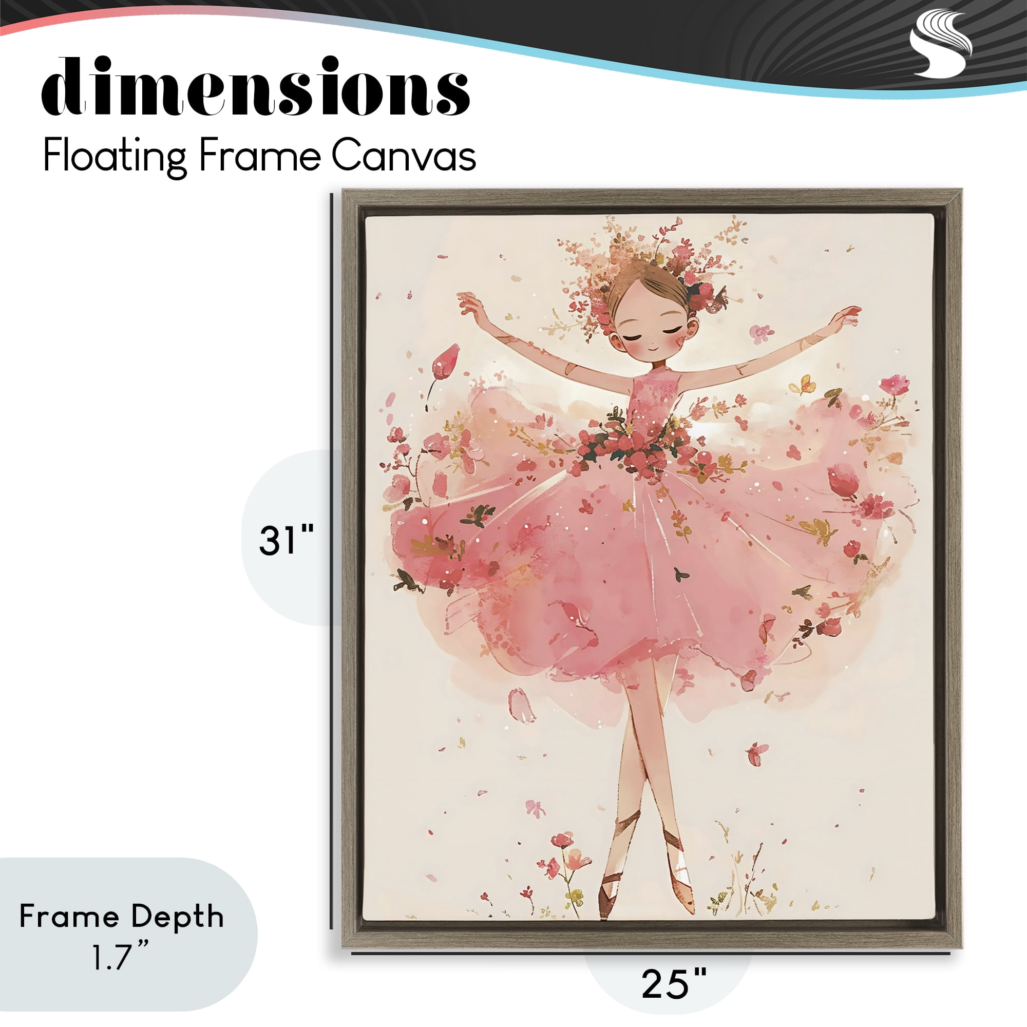 Stupell Industries Pink Floral Dress Ballerina Brown Framed Floater Canvas Wall Art, design by Creative Studio