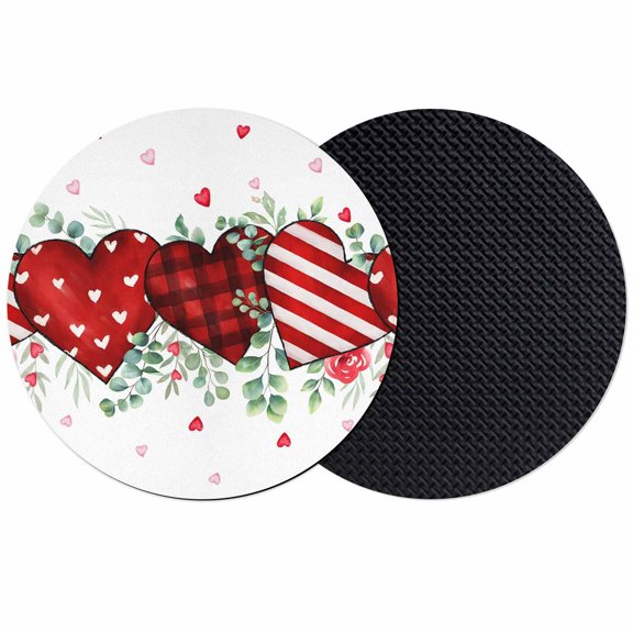 Valentine's Day Coasters Set of 2, Absorbent Coasters for Drinks, Red Strip Plaid Love Eucalyptus Watercolor Coaster for Desk Coffee Table Protection, Home Decor House Warming Gifts 4"