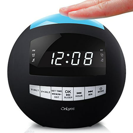 OnLyee Digital Dimmable Alarm Clock Radio & Wireless Bluetooth Speaker with AM FM,Speakerphone,Dual USB Charging,Multi-Color LED Night