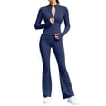 thumbnail image 3 of Tqcoqu Women's Solid 2 Piece Yoga Outfit,Zip Up Cropped Jacket & High Waist Flare Long Pants,Stretch Athletic Workout Plus Size Tracksuit Set for Women,Navy Women's S-XXXXXL, 3 of 7