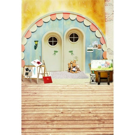 Image of ABPHOTO Polyester Wooden Door Backdrop Kids Toys Paintings Baby Newborn Photography Props Children Studio Photo Shoot Background Wood Flooring 5x7ft