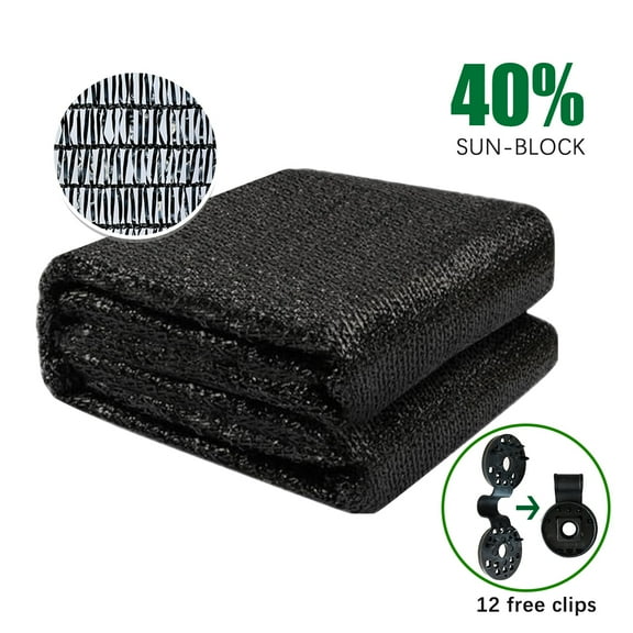 10 ft. x 50 ft. 40% Sunblock Shade Cloth Cover with Clips for Plants, Black