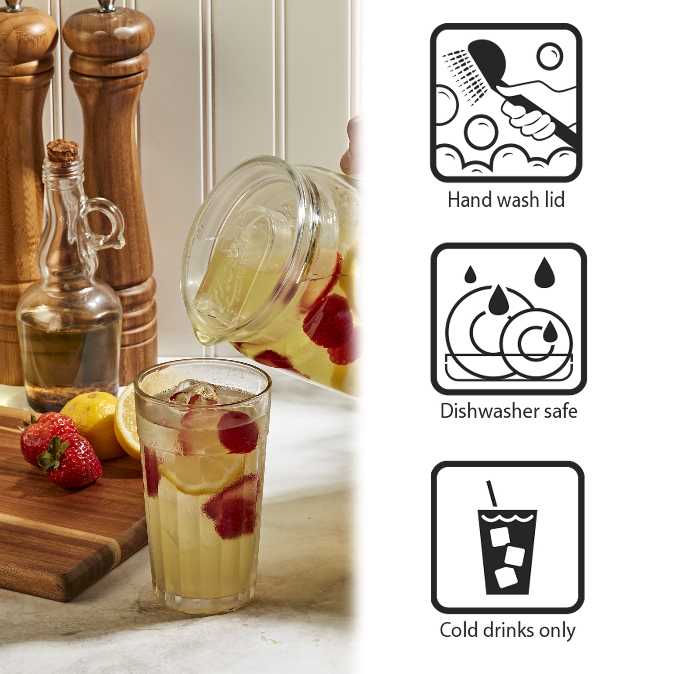 Mason Craft & More Glass 0.5 Gallon Pitcher with Removable Plastic Lid and Silicone Base, Sage, Useful for Serving Chilled Drinks
