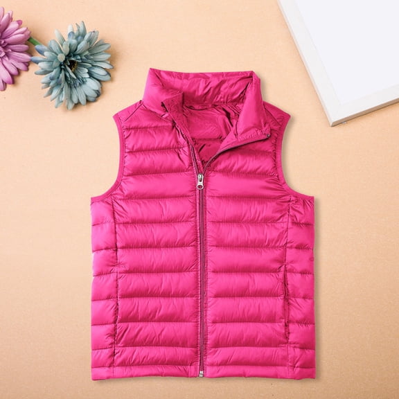 GiLiling Boys Girls Puffer Vest Kids Sleeveless Lightweight Puffy Down Jacket Winter Warm Zipper Quilted Vest Outdoor Outerwear (Hot Pink, 11-12 Years)