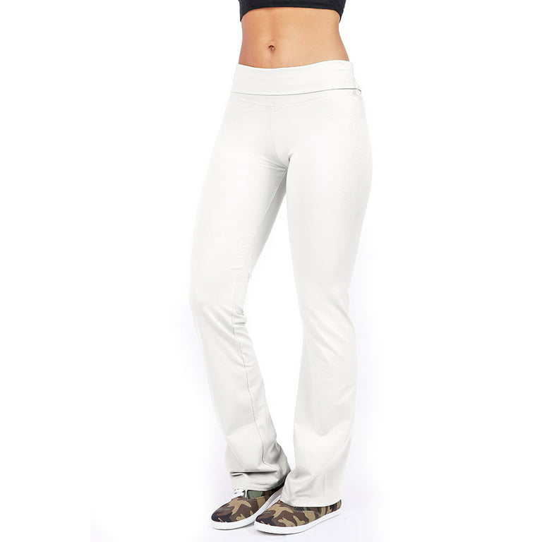 Ambiance Women's Juniors Foldover Bootcut Yoga Pants - 2 PK (Jade + White,  Small)