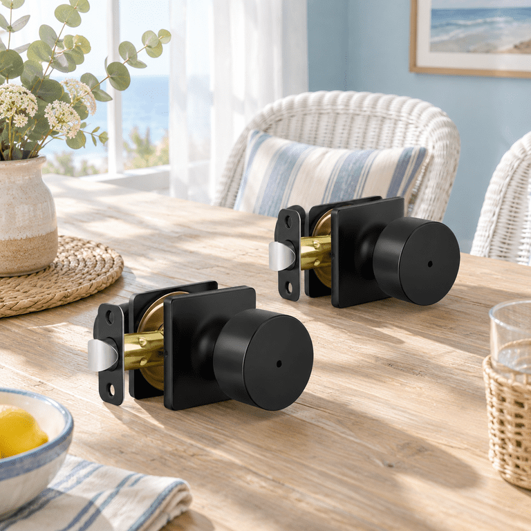 Matte Black Door Knobs Interior Bedroom Knob With Lock Keyless Heavy ...