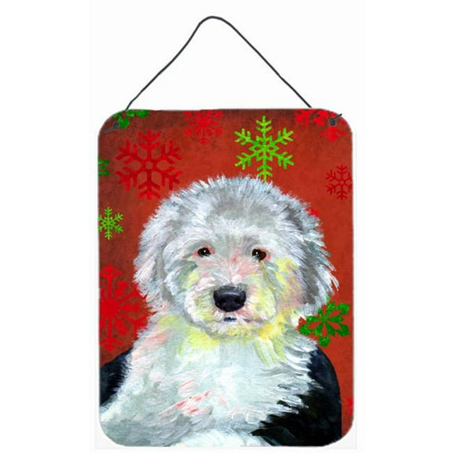 Carolines Treasures LH9351DS1216 Old English Sheepdog Flocons de Neige Rouges Impressions Murales Ou de Porte en Métal Aluminium de Noël