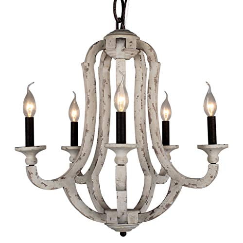 Docheer Vintage Wooden Chandelier Pendant Lamp 10137 5d 5 Candle Holder Lights Distressed White Wood Metal Chandeliers Lighting For Dining Room Living Bedroom Entryways Foyer Com Docheer Vintage Wooden Chandelier, Distressed White Candle Chandelier