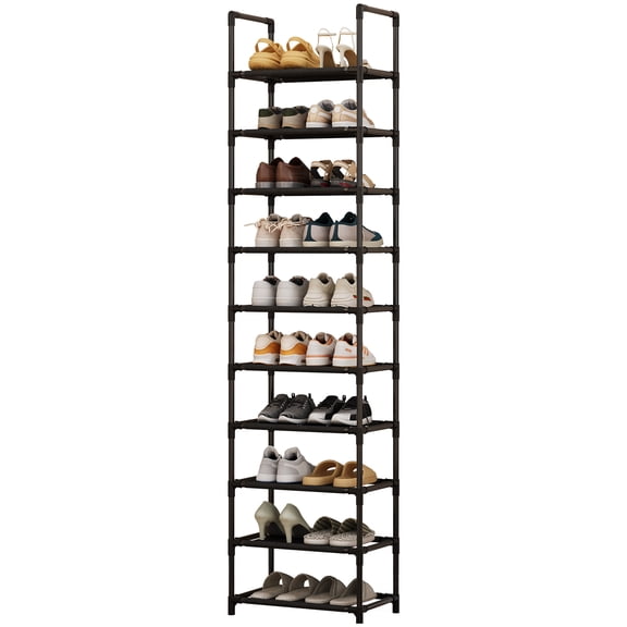 10-Tier Metal Shoe Rack Organizer – Tall Vertical Storage Stand with Removable Fabric Shelves – Space-Saving Shoe Organizer for Entryway, Bedroom, or Living Room